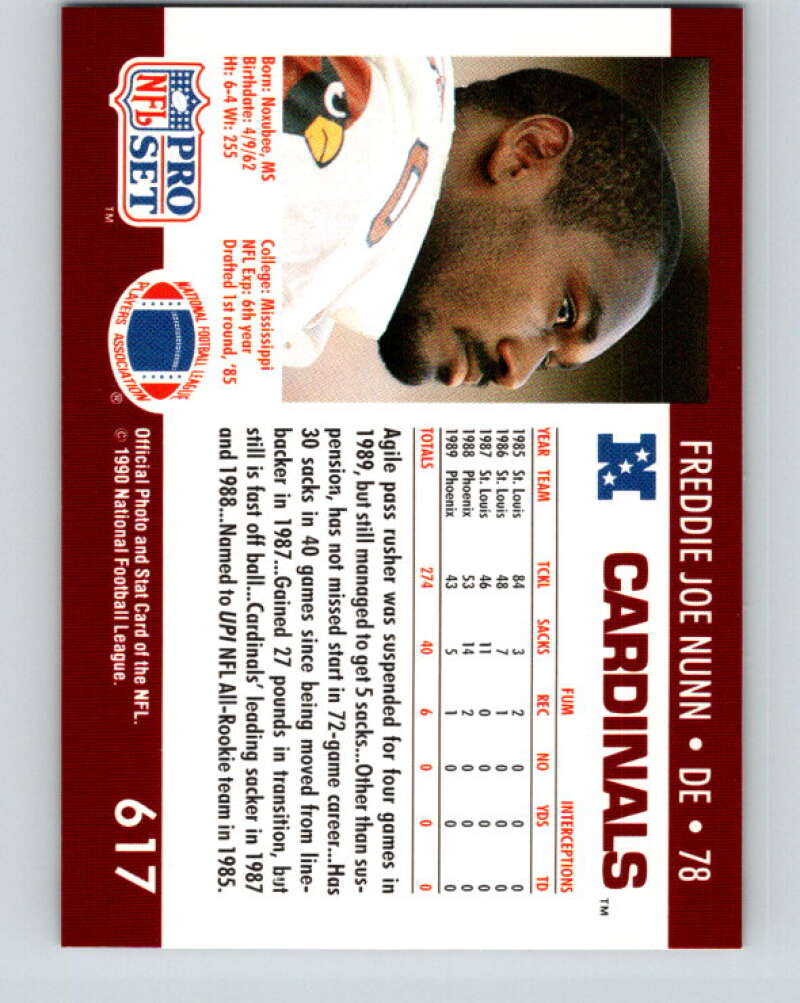 1990 Pro Set #617 Freddie Joe Nunn Mint Phoenix Cardinals Image 2