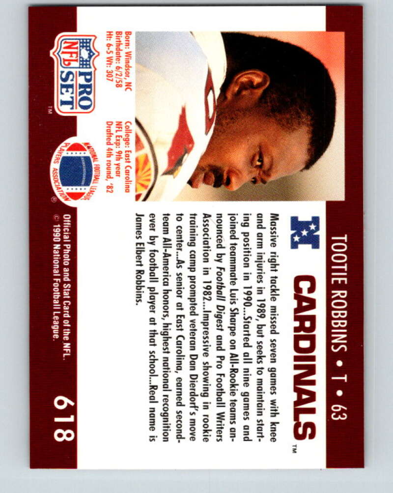 1990 Pro Set #618 Tootie Robbins Mint Phoenix Cardinals Image 2