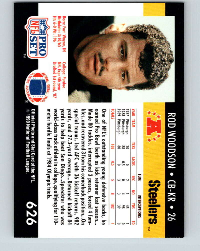 1990 Pro Set #626 Rod Woodson Mint Pittsburgh Steelers Image 2