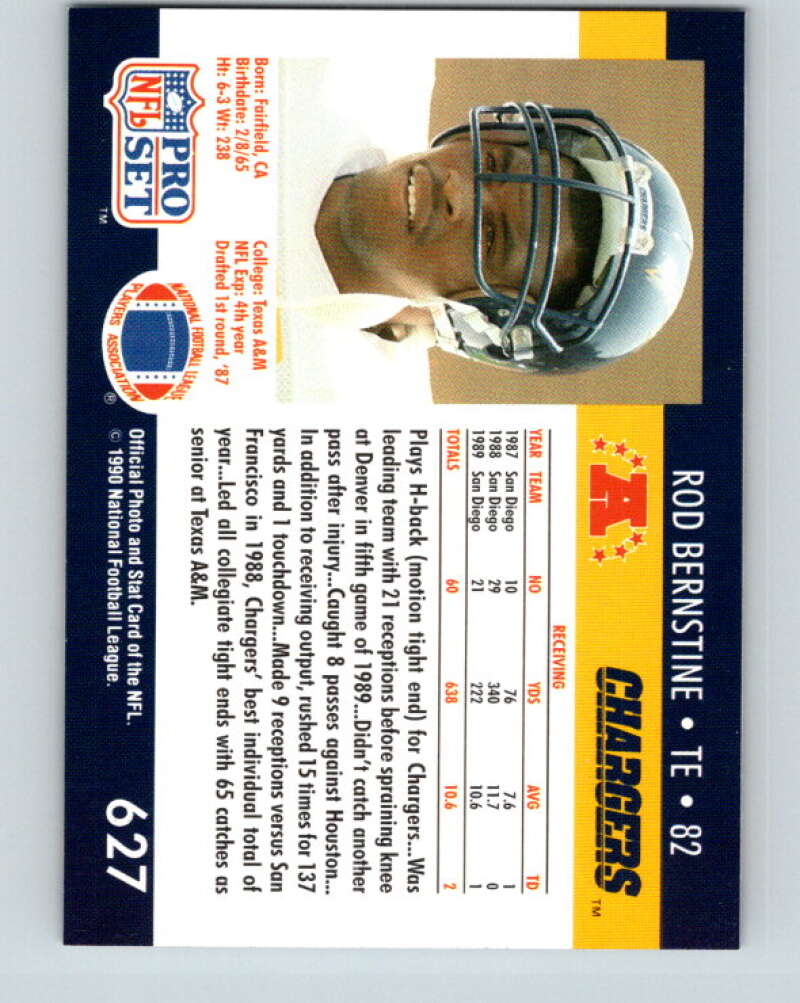1990 Pro Set #627 Rod Bernstine Mint San Diego Chargers Image 2