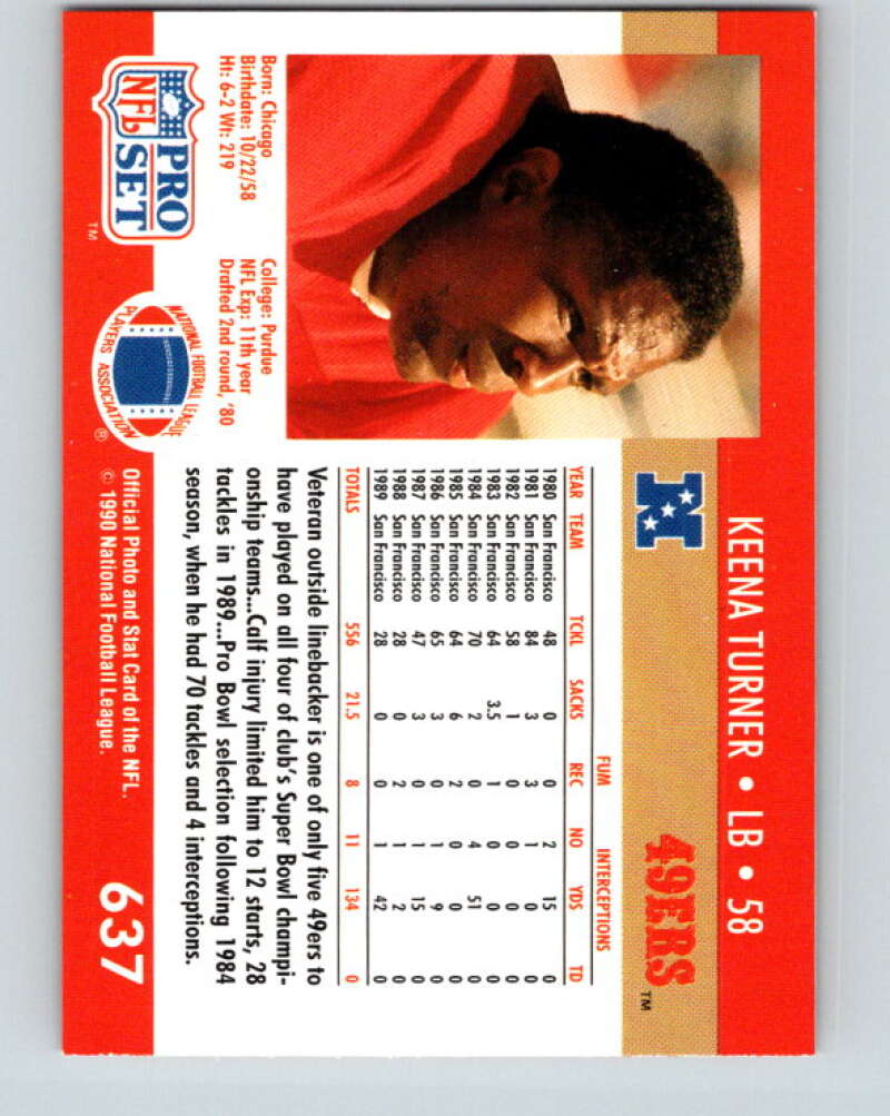 1990 Pro Set #637 Keena Turner Mint San Francisco 49ers