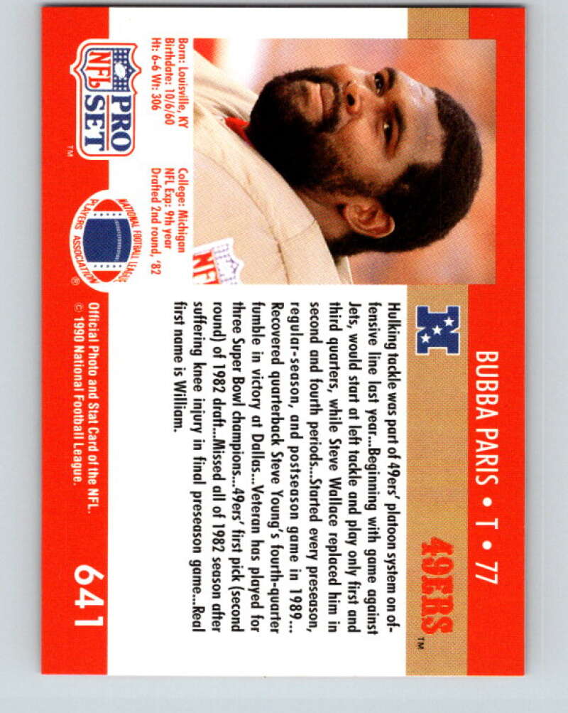 1990 Pro Set #641 Bubba Paris Mint San Francisco 49ers Image 2