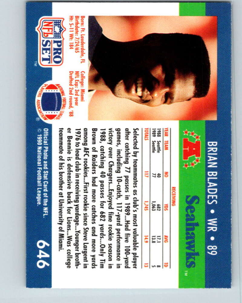 1990 Pro Set #646 Brian Blades Mint Seattle Seahawks