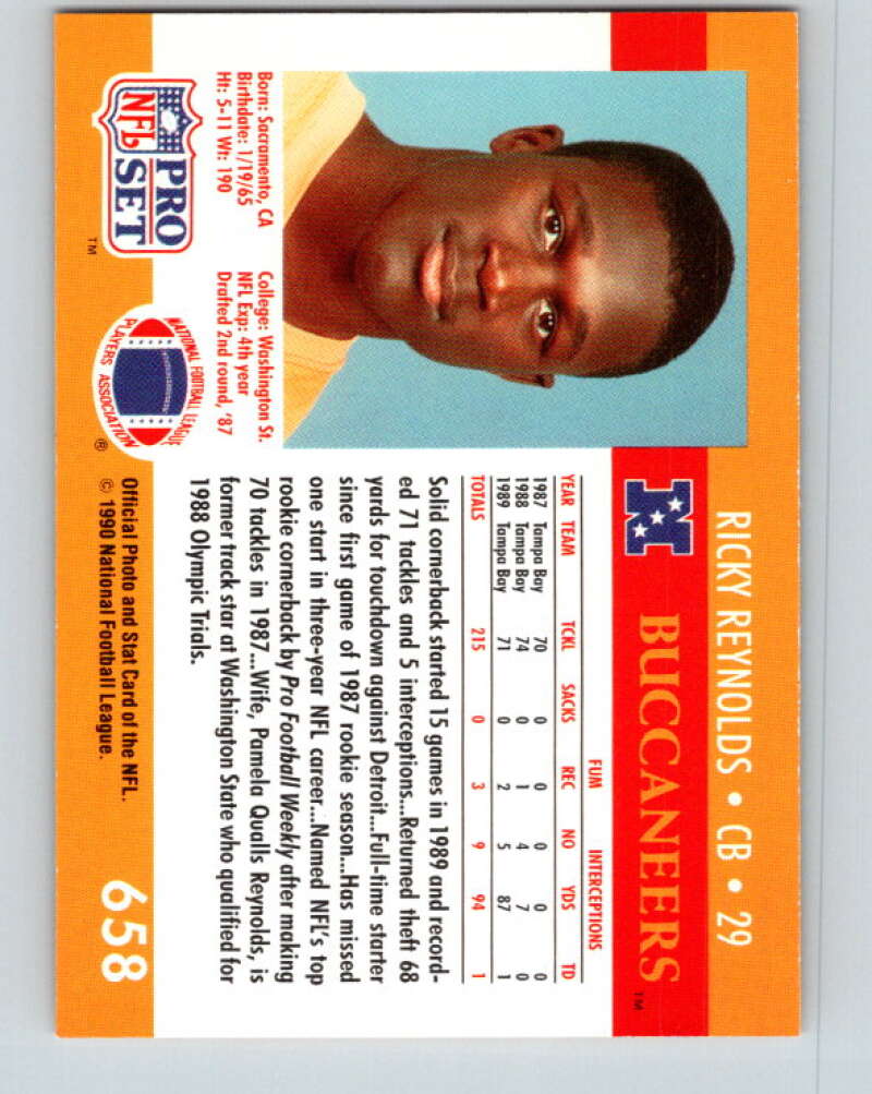 1990 Pro Set #658 Ricky Reynolds Mint Tampa Bay Buccaneers Image 2