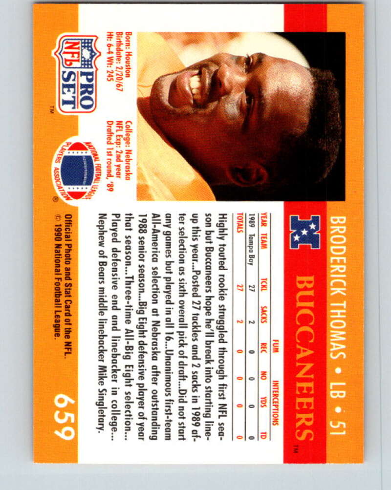 1990 Pro Set #659 Broderick Thomas Mint Tampa Bay Buccaneers Image 2