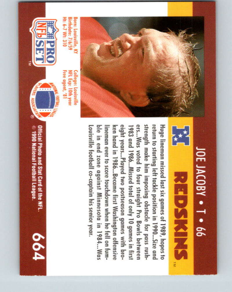 1990 Pro Set #664 Joe Jacoby Mint Washington Redskins Image 2