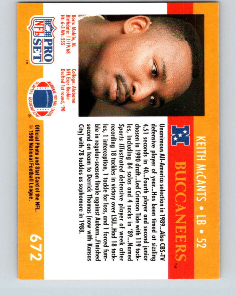 1990 Pro Set #672 Keith McCants Mint RC Rookie Tampa Bay Buccaneers