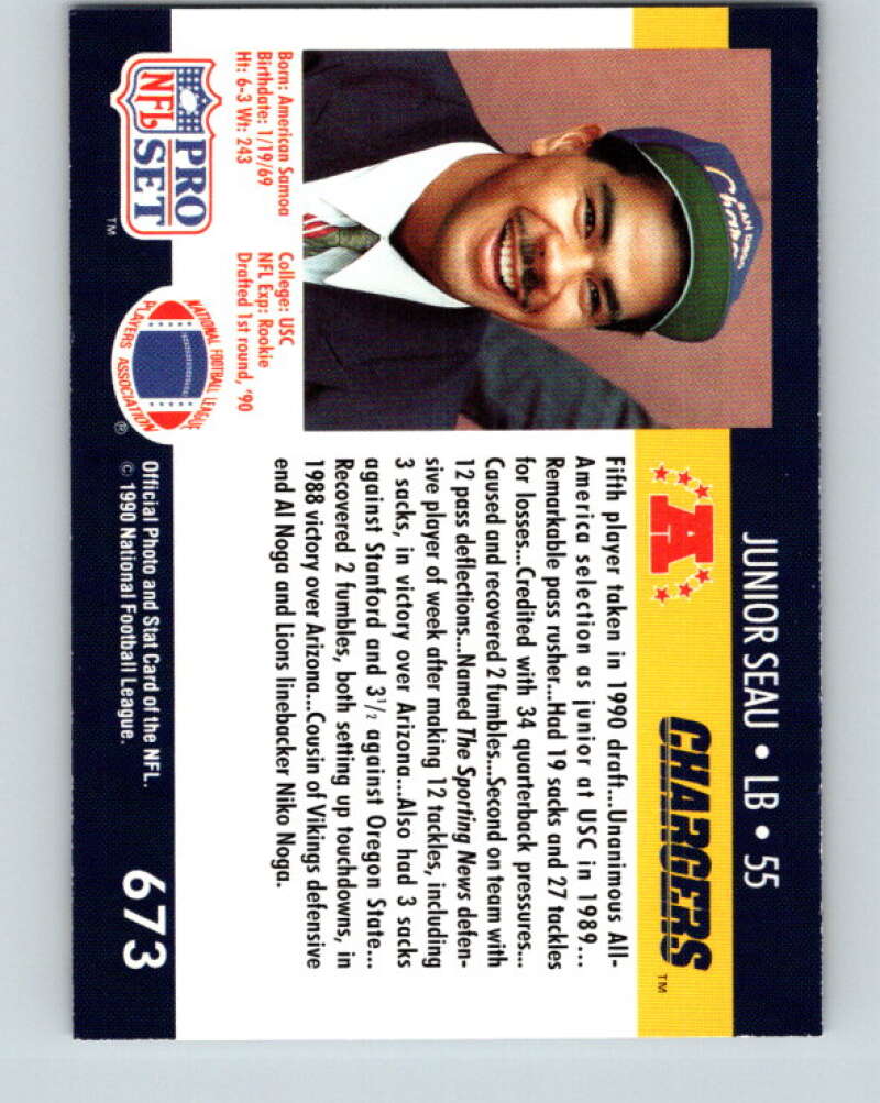 1990 Pro Set #673 Junior Seau Mint RC Rookie San Diego Chargers