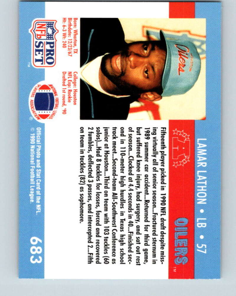 1990 Pro Set #683 Lamar Lathon Mint RC Rookie Houston Oilers Image 2