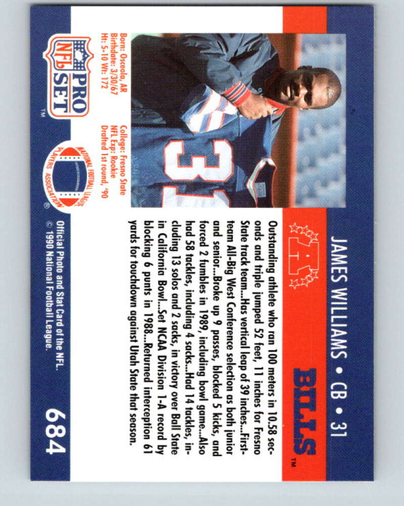 1990 Pro Set #684 James Williams Mint RC Rookie Buffalo Bills Image 2