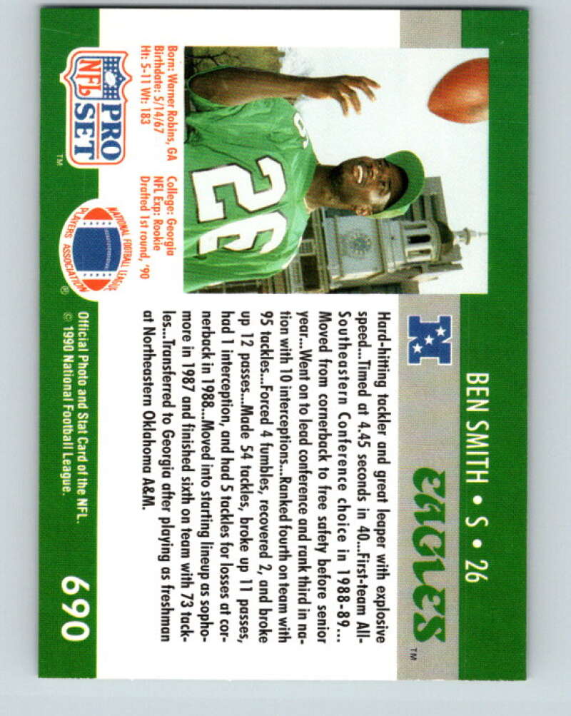 1990 Pro Set #690 Ben Smith Mint RC Rookie Philadelphia Eagles Image 2