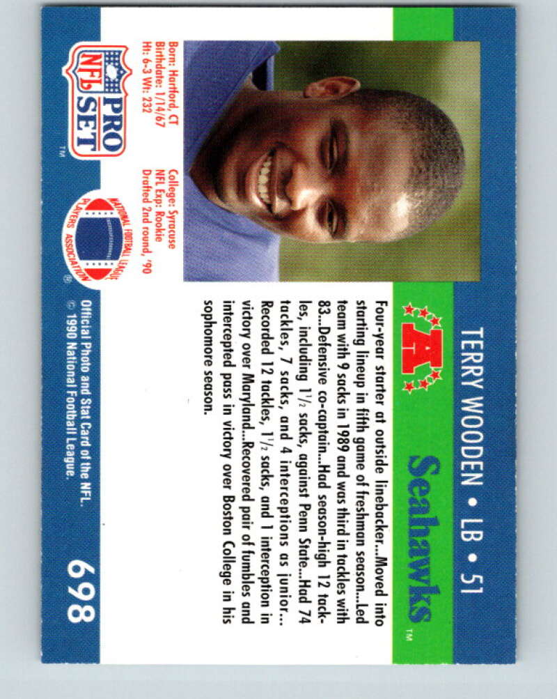 1990 Pro Set #698 Terry Wooden Mint RC Rookie Seattle Seahawks Image 2