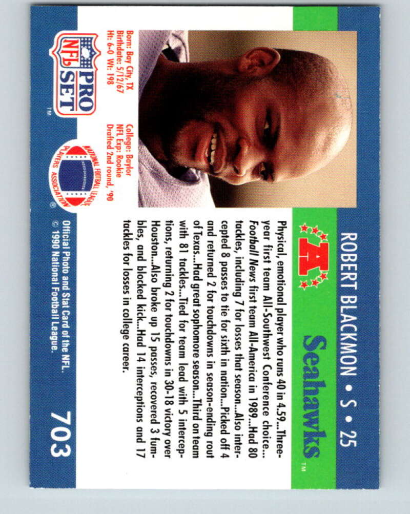 1990 Pro Set #703 Robert Blackmon Mint RC Rookie Seattle Seahawks Image 2