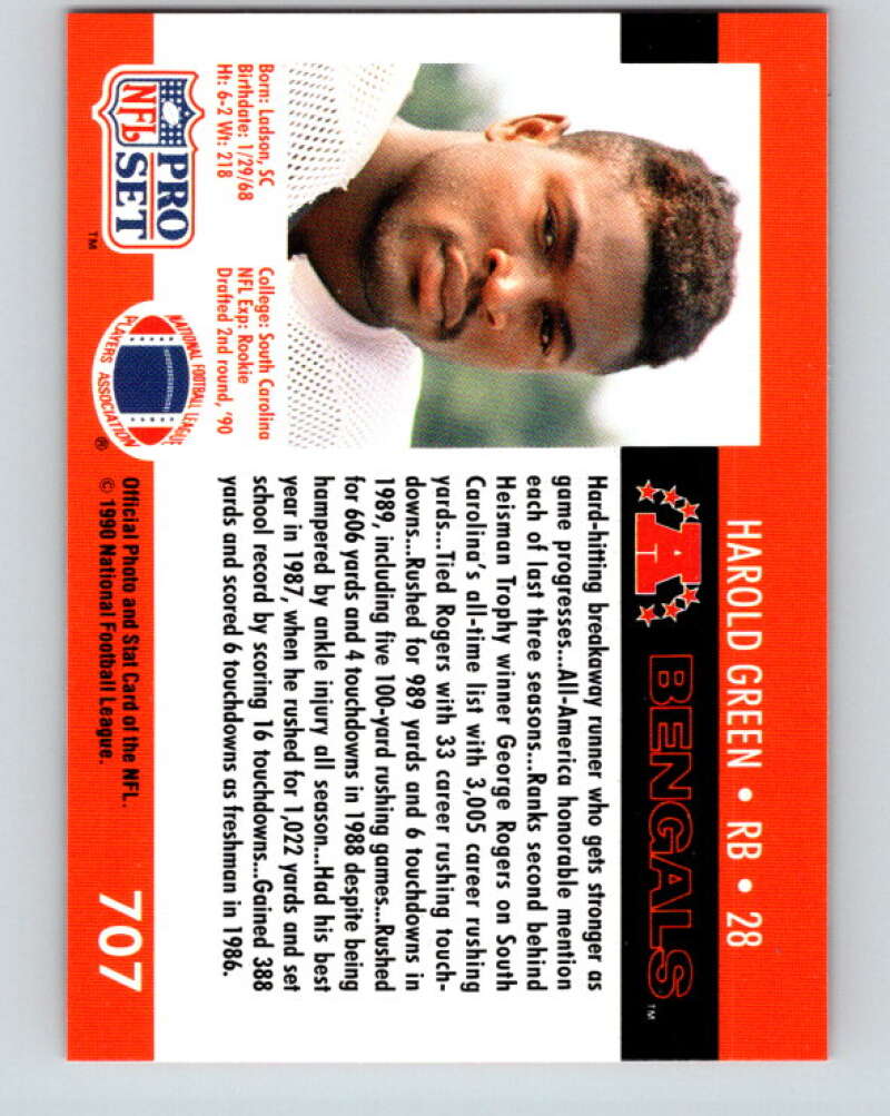 1990 Pro Set #707 Harold Green Mint RC Rookie Cincinnati Bengals Image 2