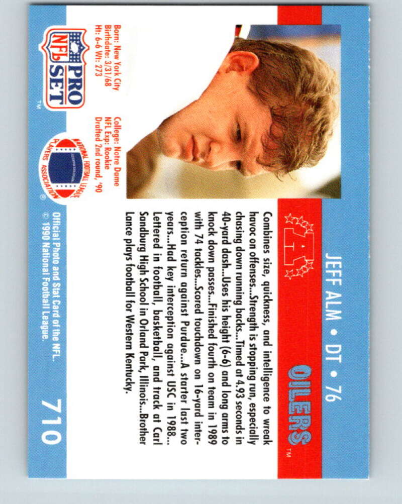 1990 Pro Set #710 Jeff Alm Mint RC Rookie Houston Oilers