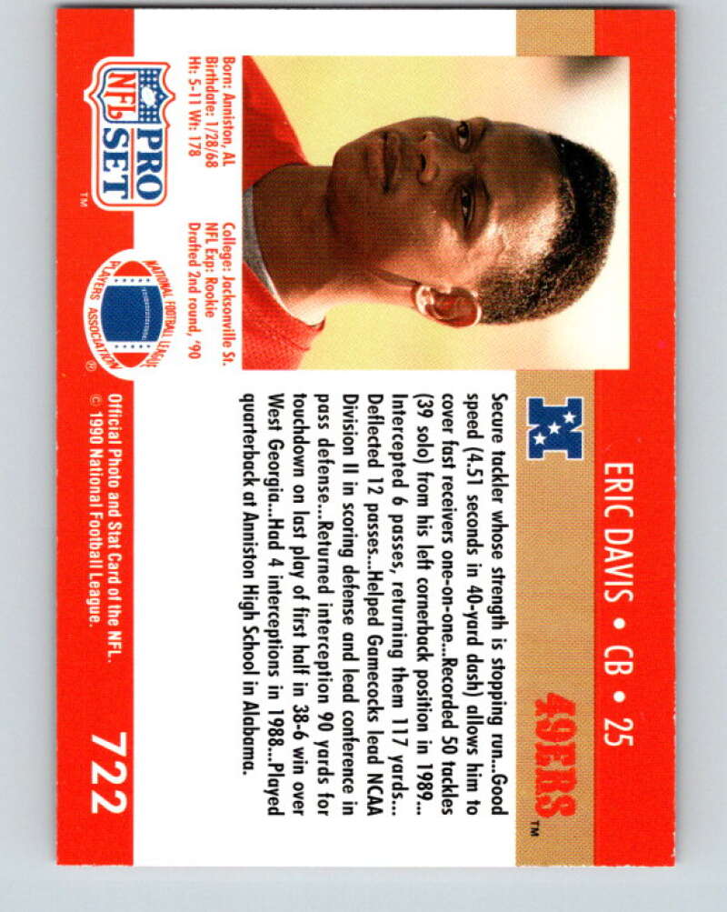 1990 Pro Set #722 Eric Davis Mint RC Rookie San Francisco 49ers