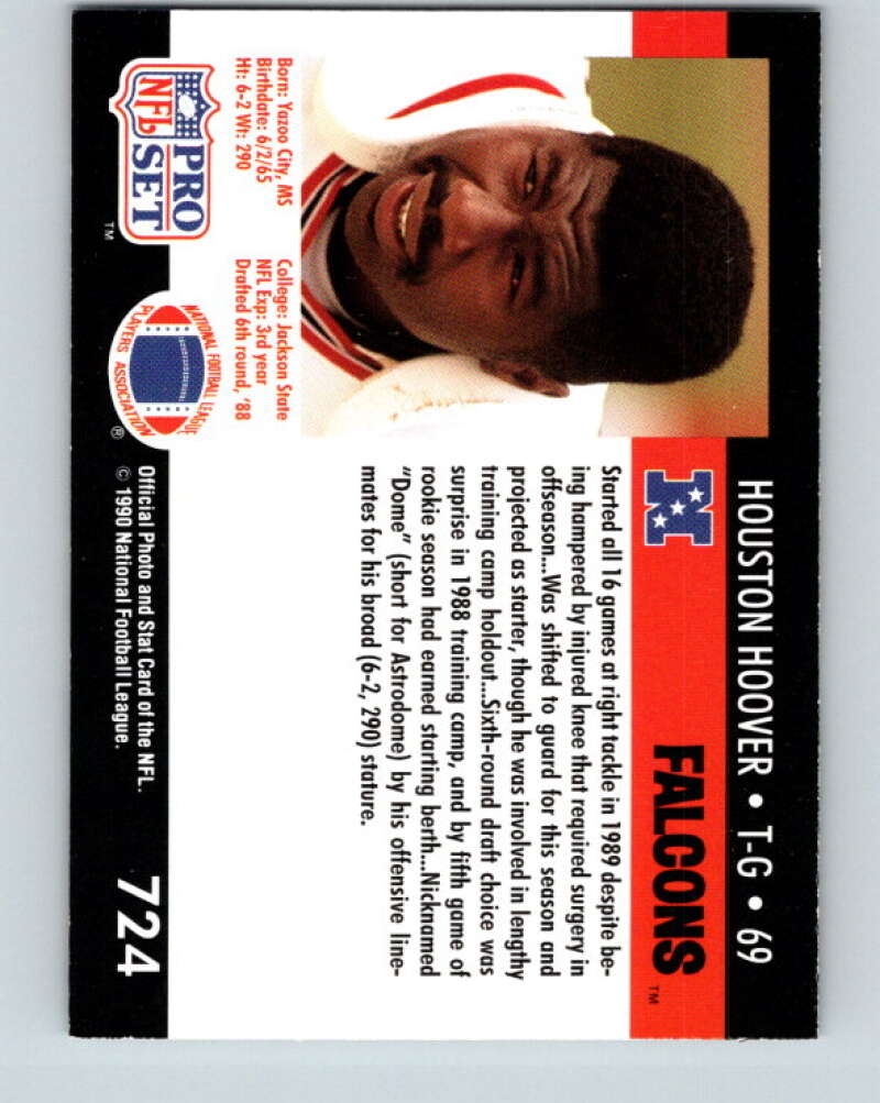 1990 Pro Set #724 Houston Hoover Mint RC Rookie Atlanta Falcons Image 2