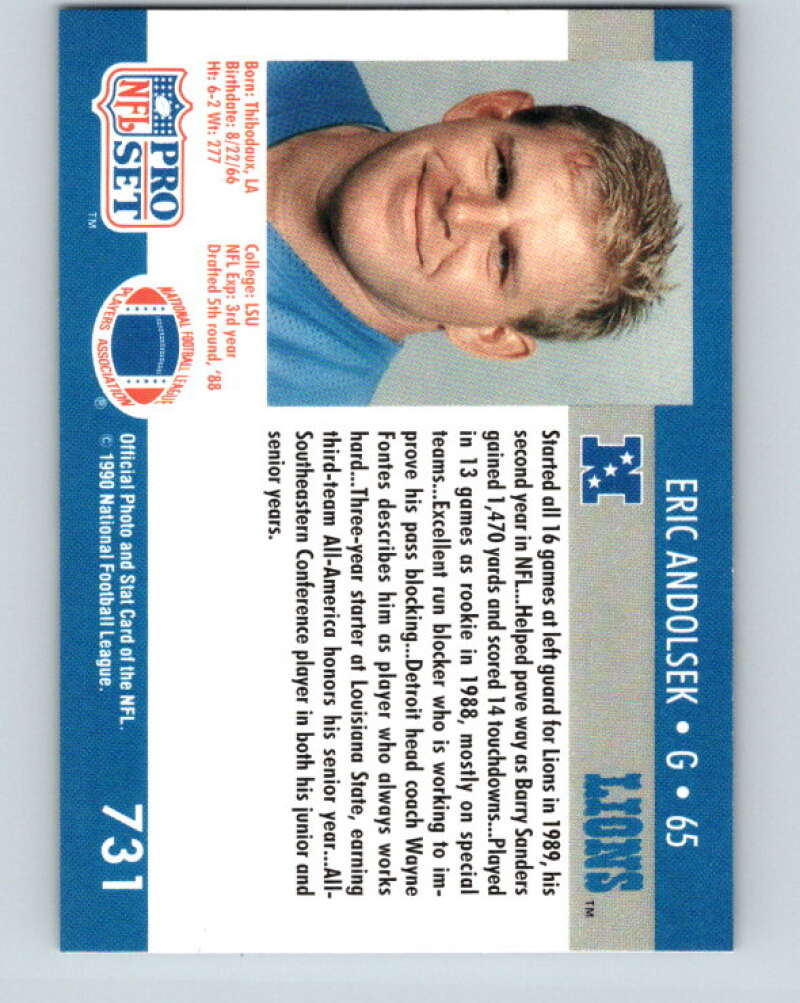 1990 Pro Set #731 Eric Andolsek Mint RC Rookie Detroit Lions
