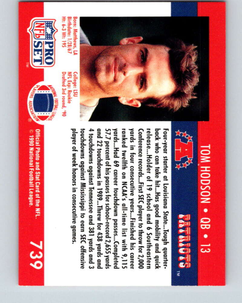 1990 Pro Set #739 Tom Hodson Mint RC Rookie New England Patriots Image 2