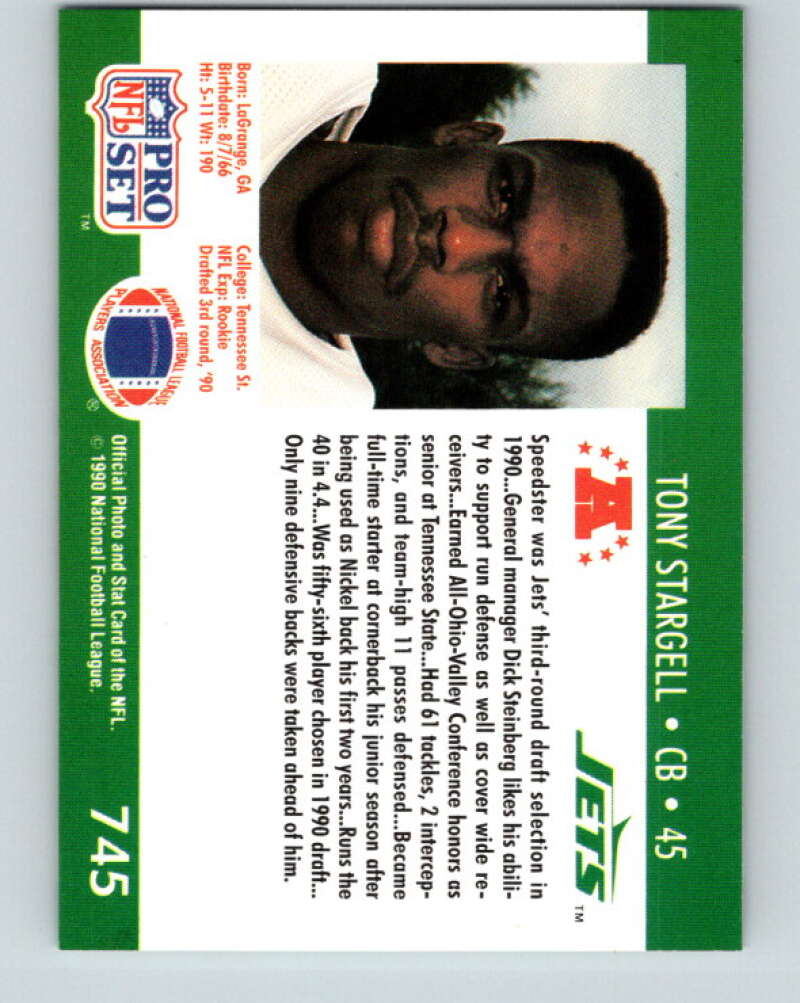 1990 Pro Set #745 Tony Stargell Mint RC Rookie New York Jets Image 2