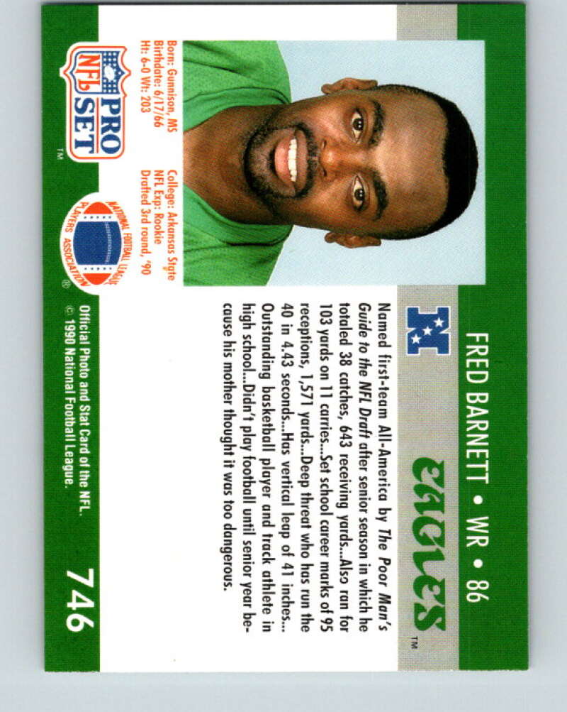 1990 Pro Set #746 Fred Barnett Mint RC Rookie Philadelphia Eagles Image 2