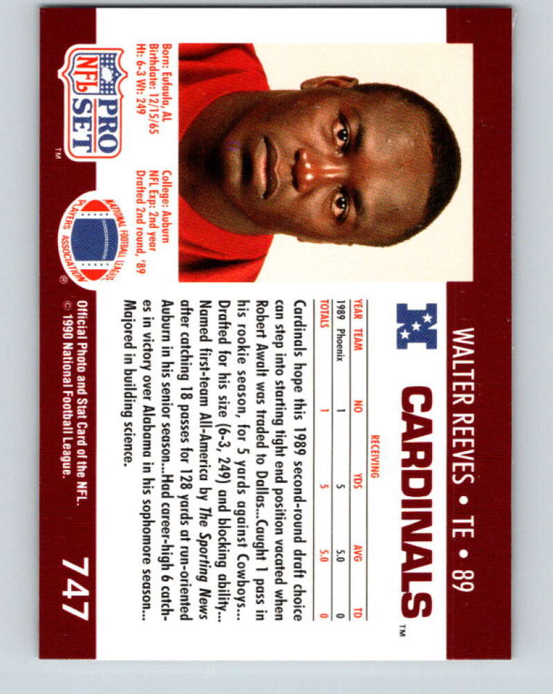 1990 Pro Set #747 Walter Reeves Mint RC Rookie Phoenix Cardinals Image 2