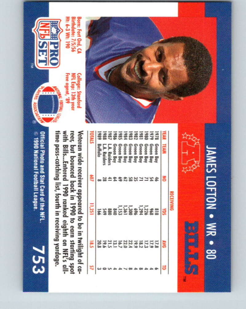 1990 Pro Set #753 James Lofton Mint Buffalo Bills