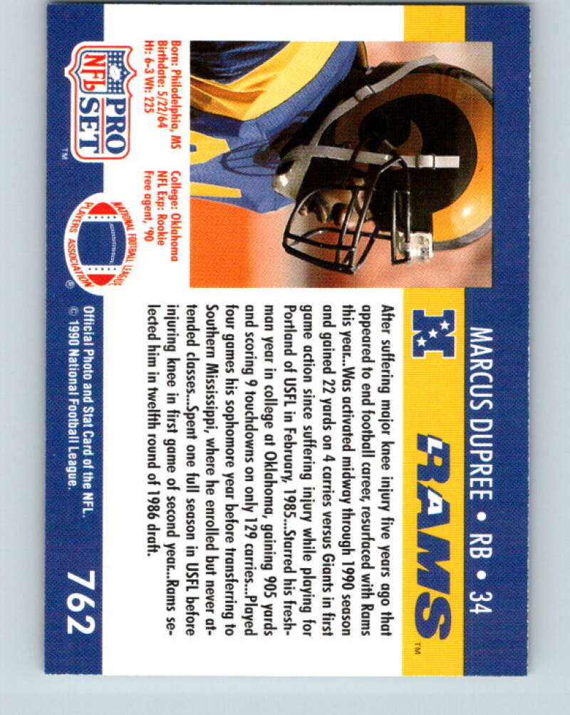 1990 Pro Set #762 Marcus Dupree Mint RC Rookie Los Angeles Rams