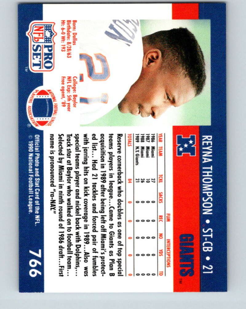 1990 Pro Set #766 Reyna Thompson Mint RC Rookie New York Giants