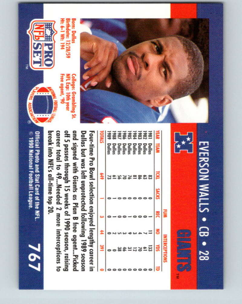 1990 Pro Set #767 Everson Walls Mint New York Giants