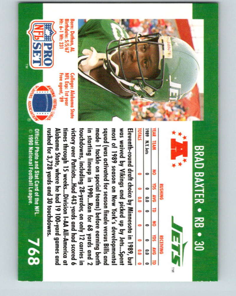 1990 Pro Set #768 Brad Baxter Mint RC Rookie New York Jets