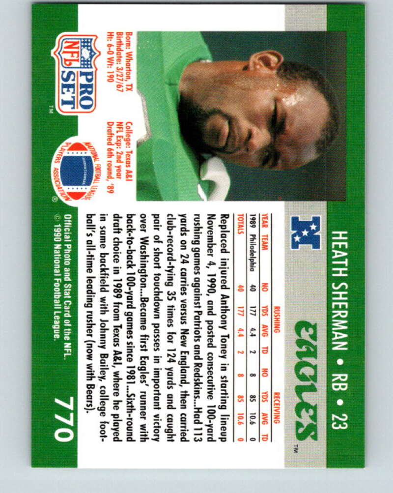 1990 Pro Set #770 Heath Sherman Mint RC Rookie Philadelphia Eagles