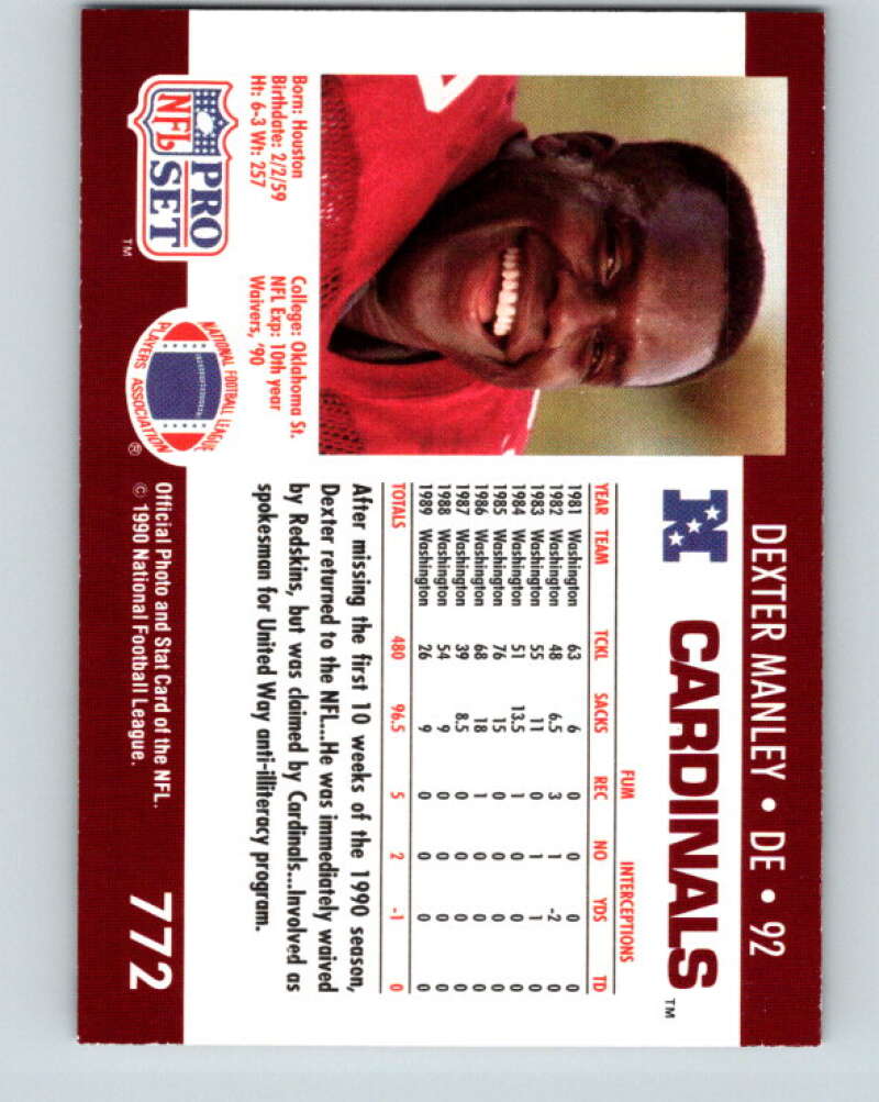 1990 Pro Set #772 Dexter Manley Mint Phoenix Cardinals