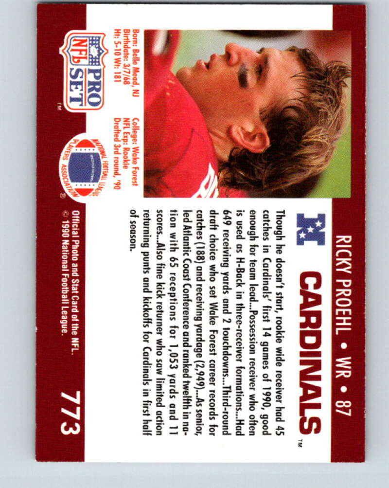 1990 Pro Set #773 Ricky Proehl Mint RC Rookie Phoenix Cardinals