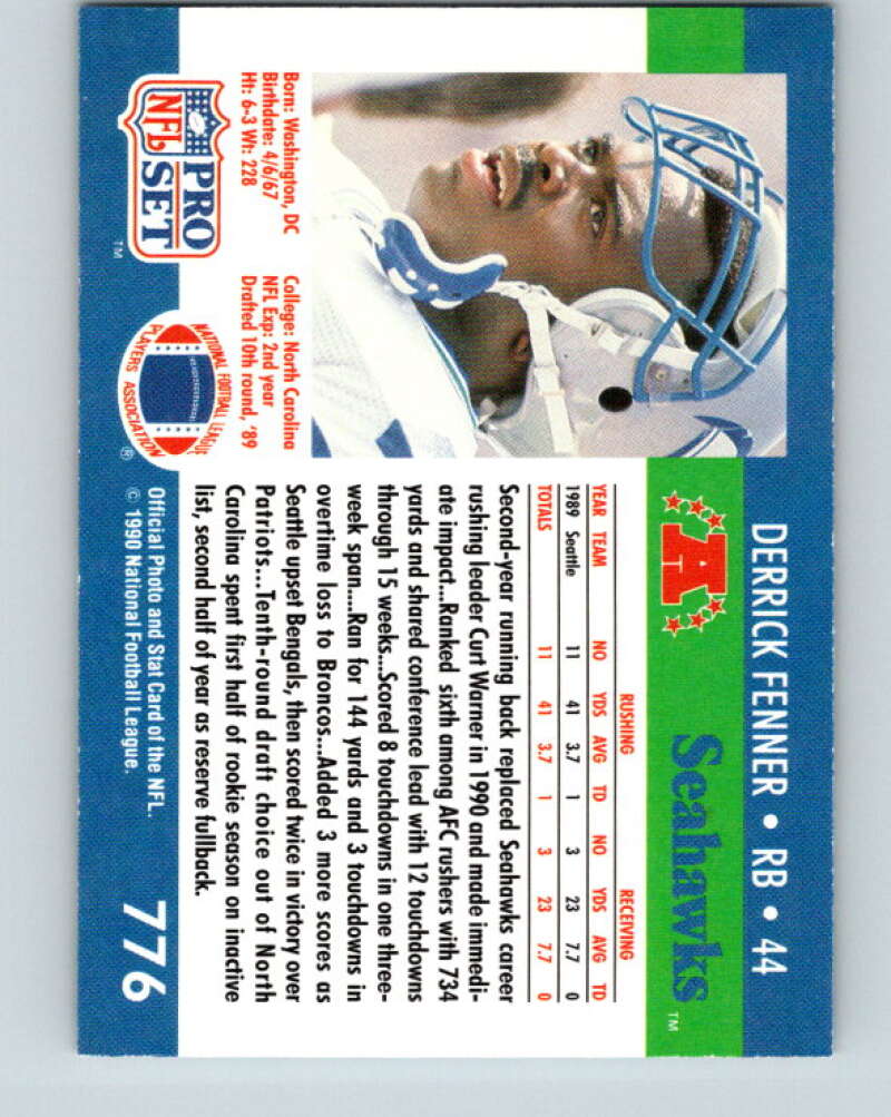 1990 Pro Set #776 Derrick Fenner Mint RC Rookie Seattle Seahawks