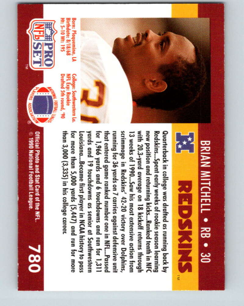1990 Pro Set #780 Brian Mitchell Mint RC Rookie Washington Redskins