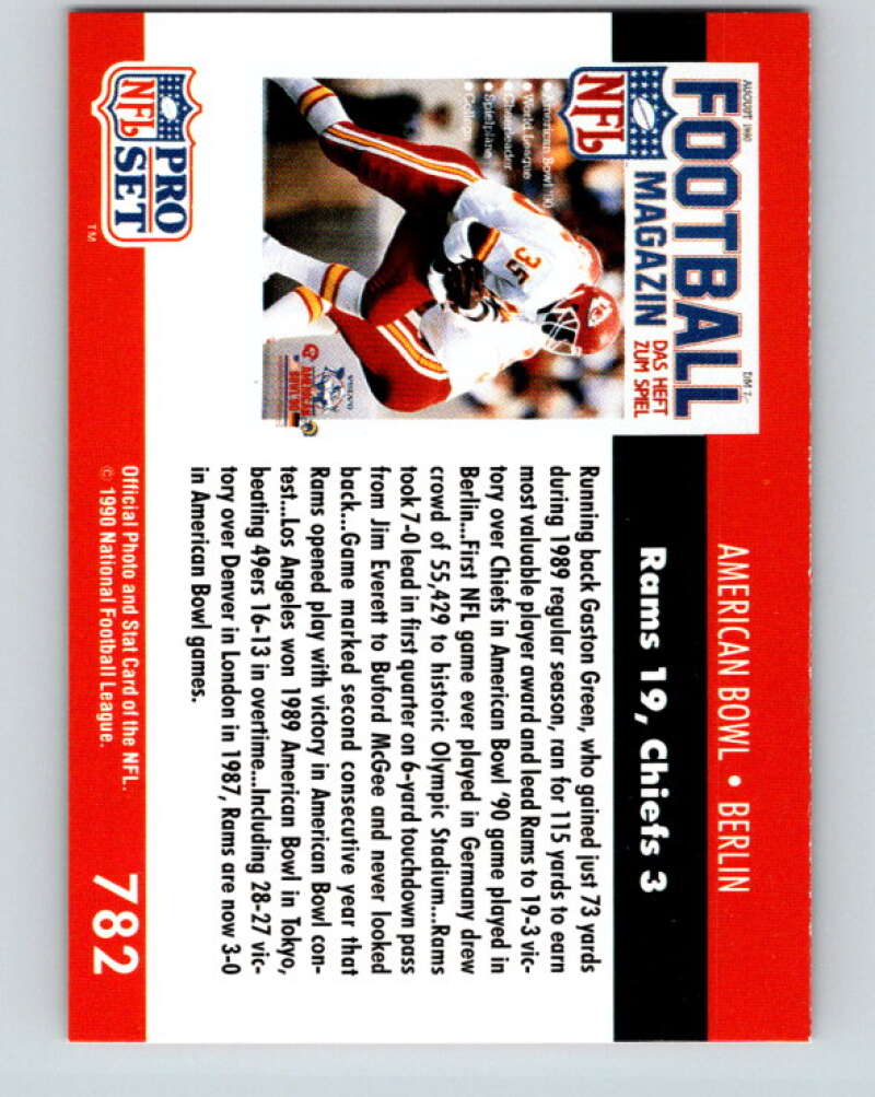 1990 Pro Set #782 American Bowl: Berlin Mint Los Angeles Rams/Kansas City Chiefs Image 2