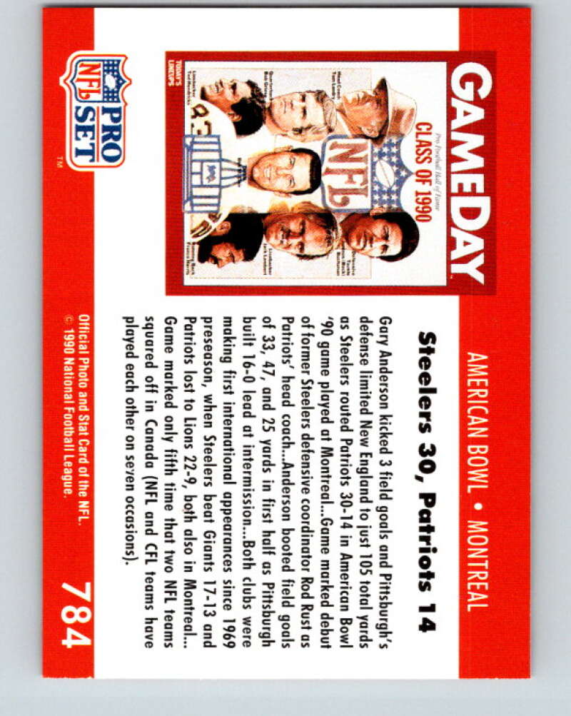 1990 Pro Set #784 American Bowl: Montreal Mint Pittsburgh Steelers/New England Patriots Image 2