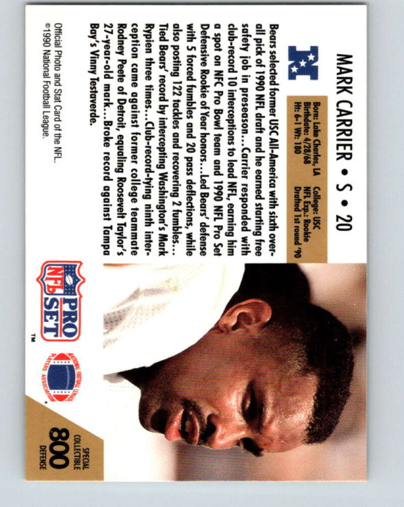 1990 Pro Set #800D Mark Carrier Mint Chicago Bears Image 2