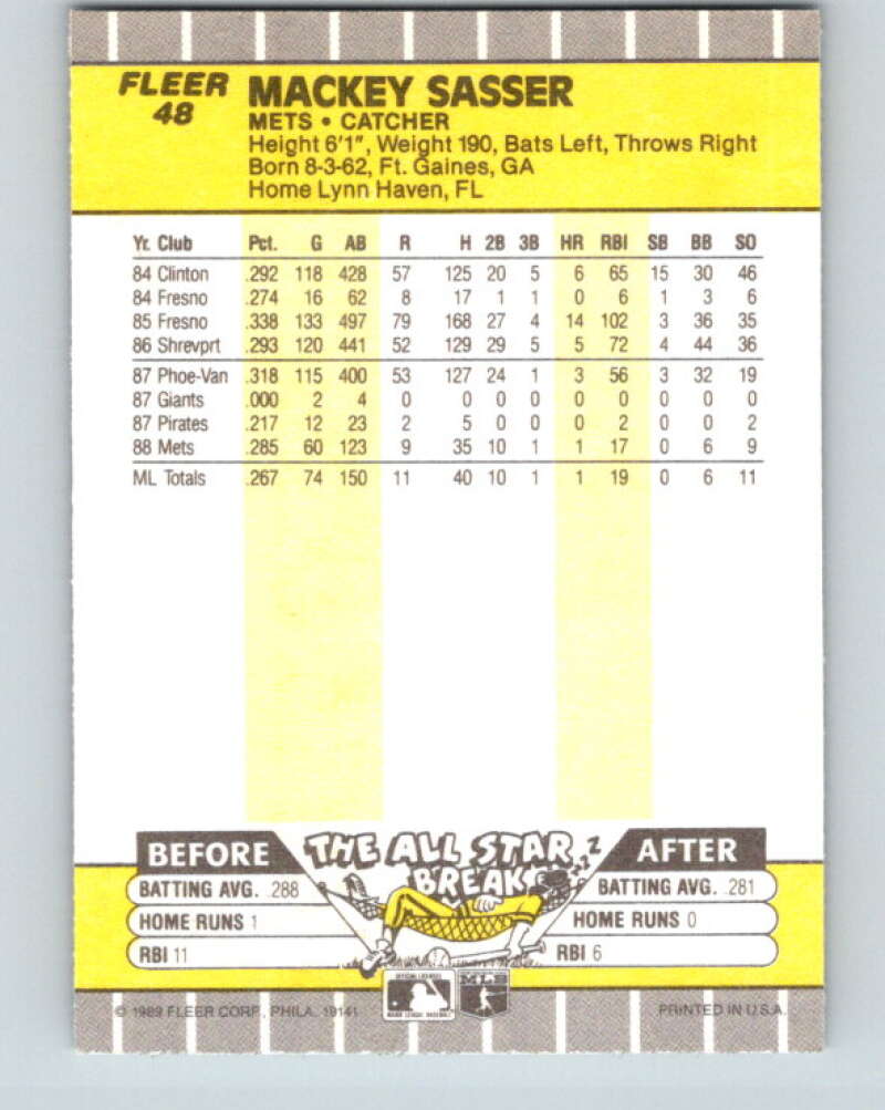 1989 Fleer #48 Mackey Sasser Mint New York Mets Image 2