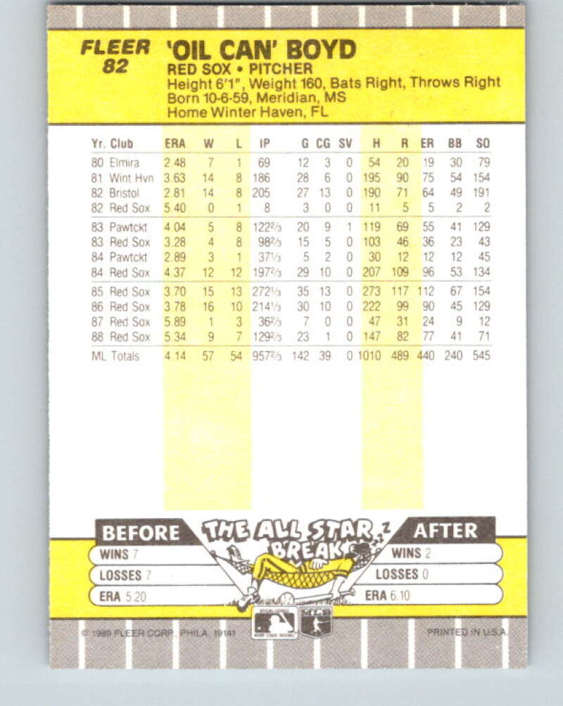 1989 Fleer #82 Oil Can Boyd Mint Boston Red Sox Image 2