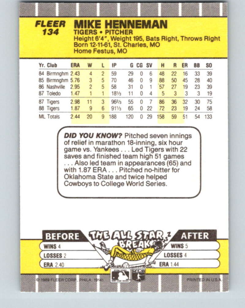 1989 Fleer #134 Mike Henneman Mint Image 2
