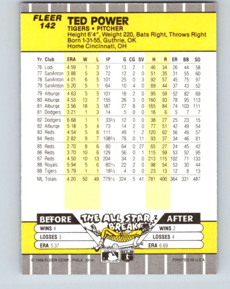 1989 Fleer #142 Ted Power Mint Detroit Tigers  Image 2