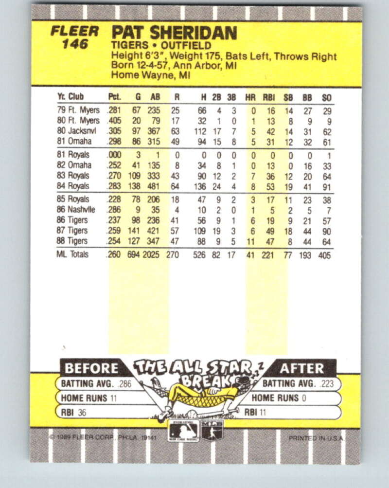 1989 Fleer #146 Pat Sheridan Mint Detroit Tigers Image 2