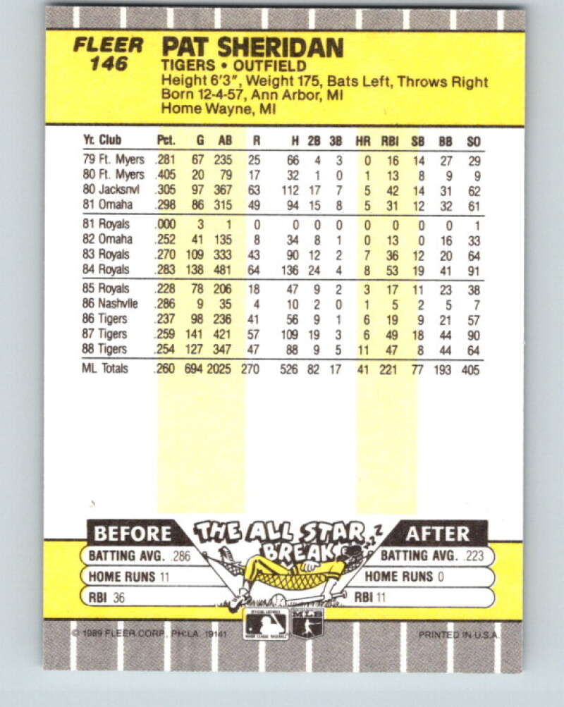 1989 Fleer #146 Pat Sheridan Mint Detroit Tigers  Image 2