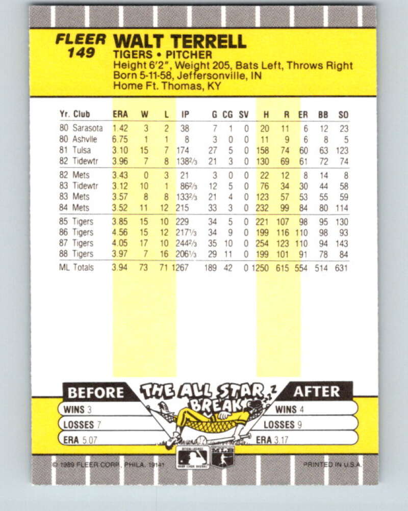 1989 Fleer #149 Walt Terrell Mint Detroit Tigers Image 2