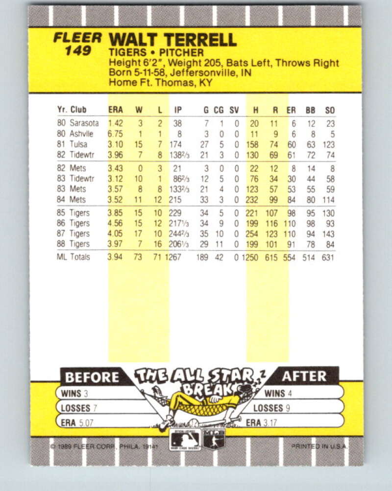 1989 Fleer #149 Walt Terrell Mint Detroit Tigers  Image 2