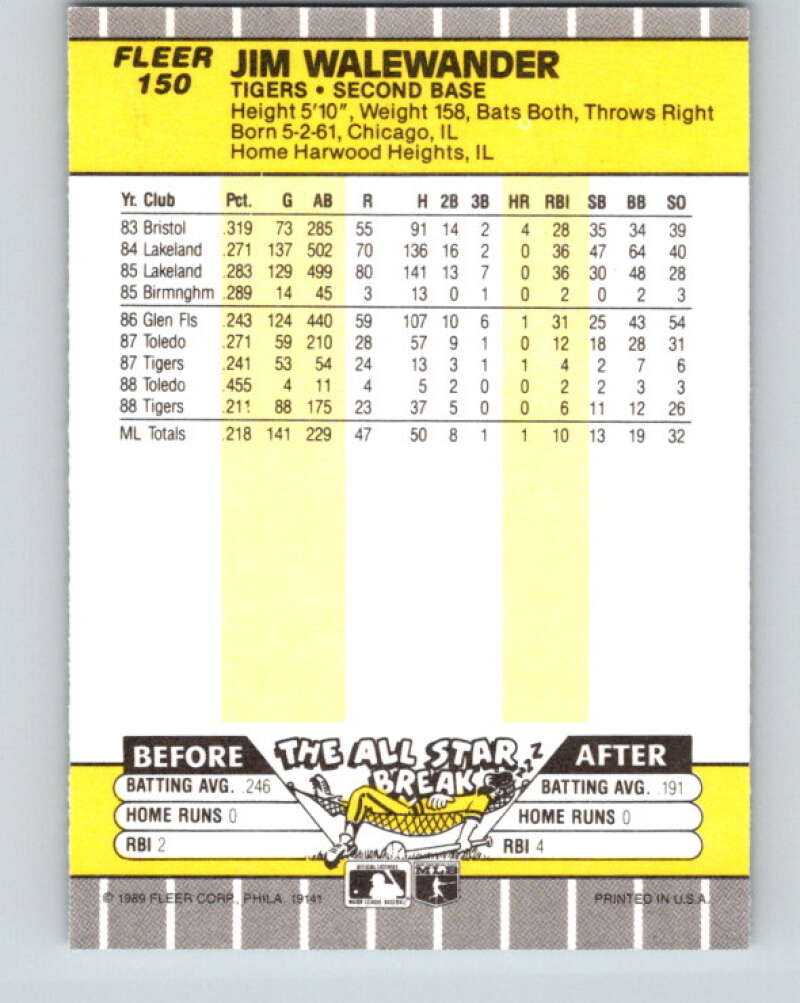 1989 Fleer #150 Jim Walewander Mint Detroit Tigers Image 2