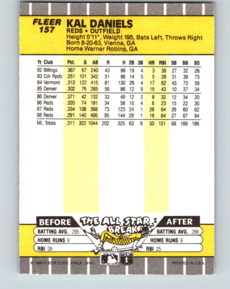 1989 Fleer #157 Kal Daniels Mint Cincinnati Reds Image 2