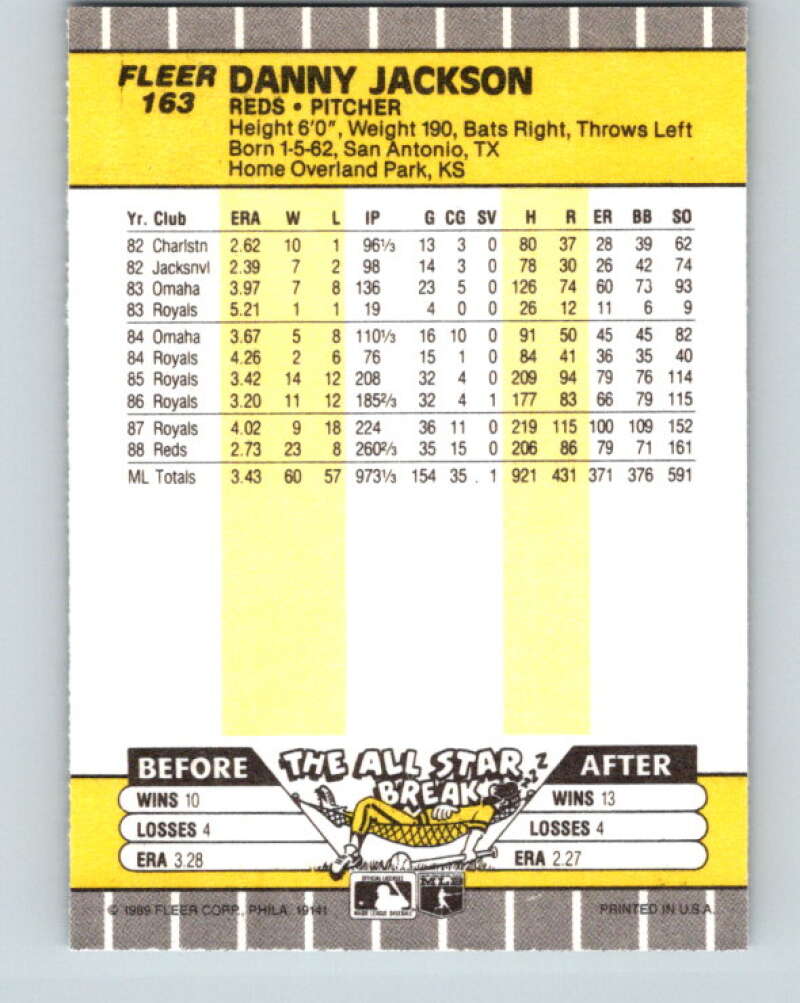 1989 Fleer #163 Danny Jackson Mint Cincinnati Reds Image 2